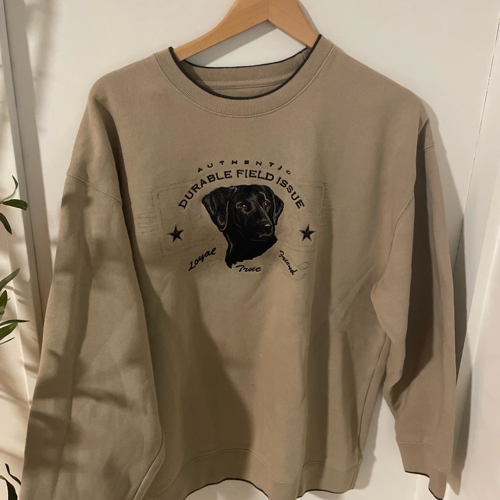 Beige Crewneck Durable Field Issue Dog Embroidery Size Medium